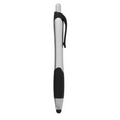 Stylus Click Pen - Silver - Black Rubber Grip - Pad Printed